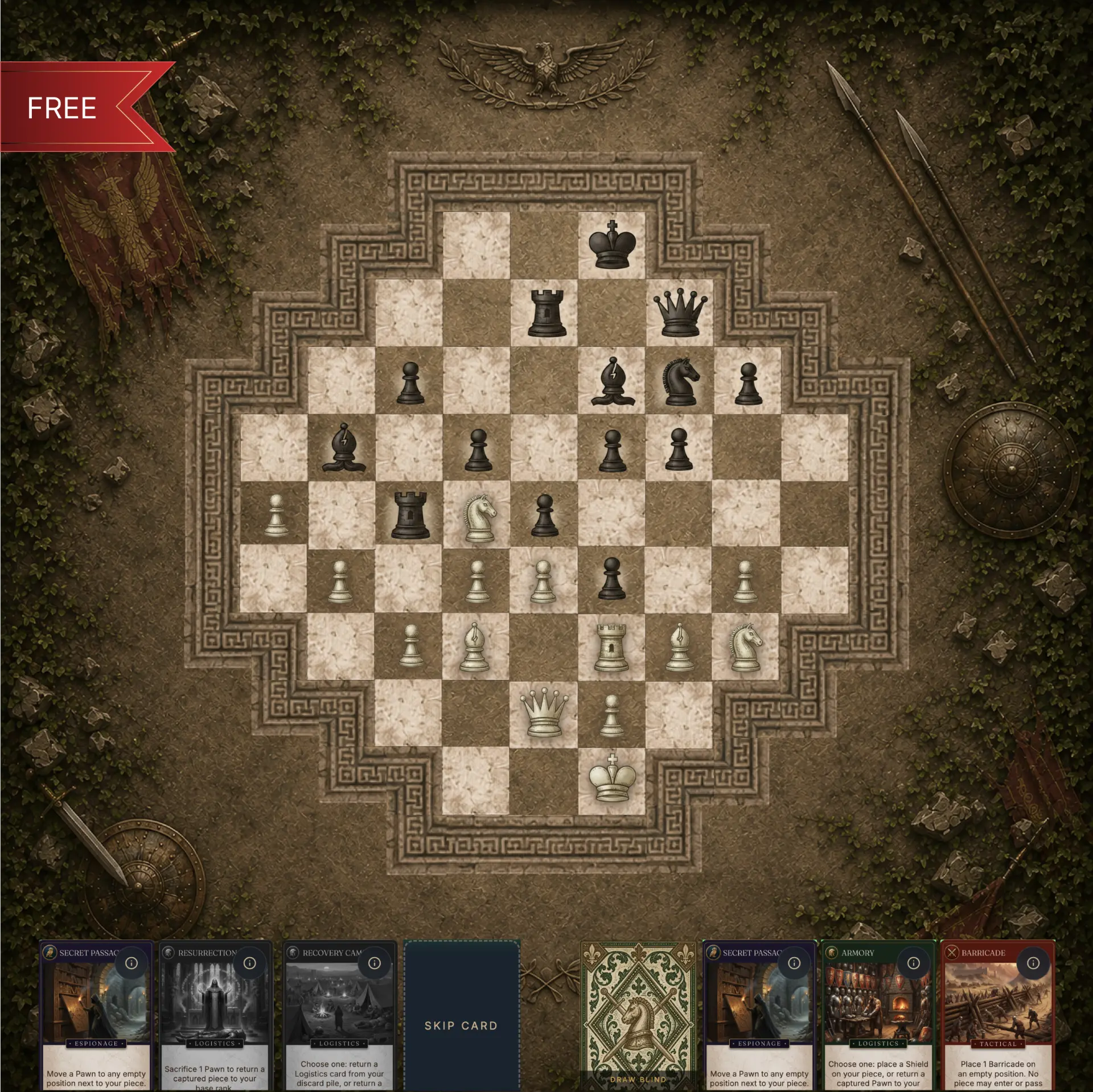 LEGATUS — the octagon board with pieces deployed on a campaign table
